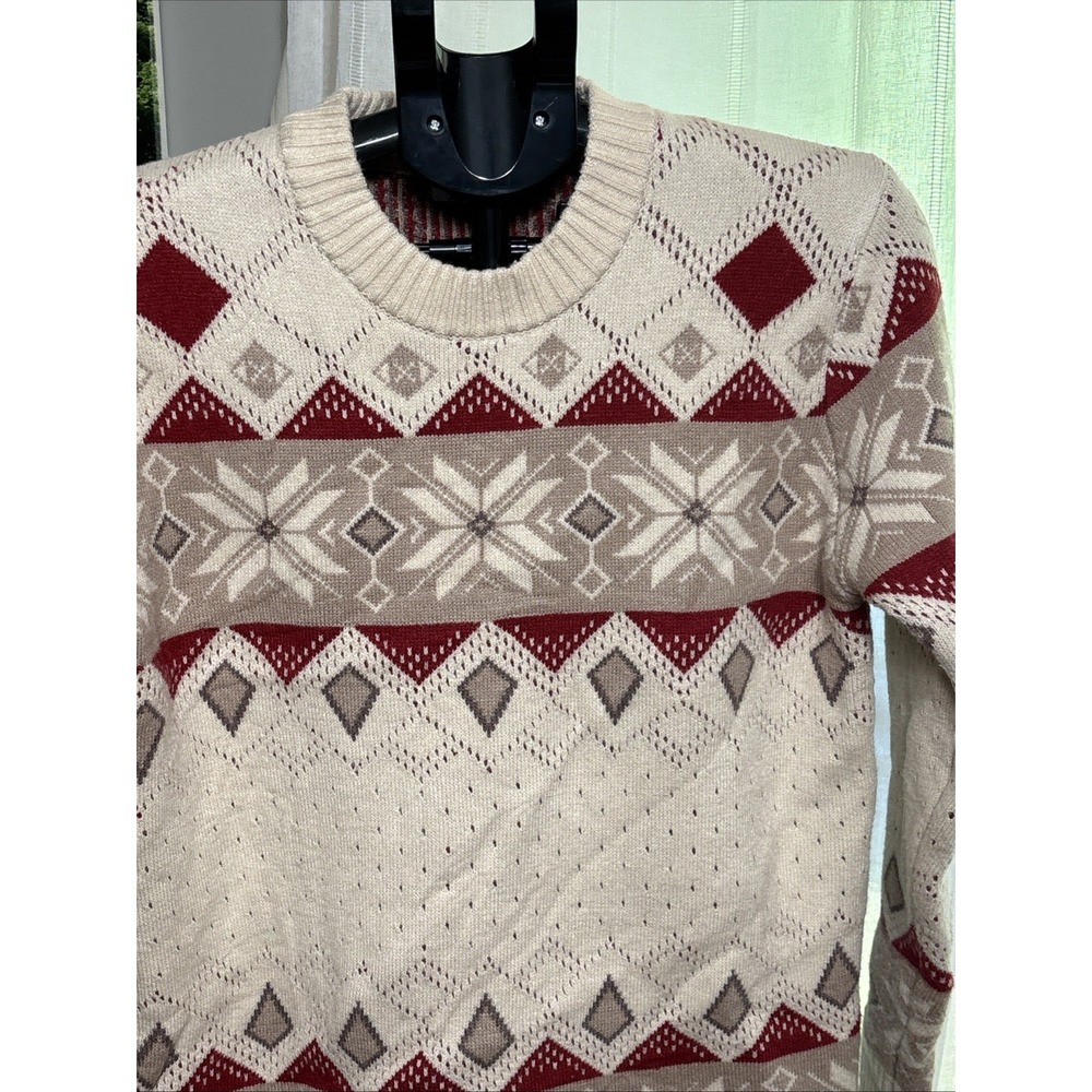 C/Z‎ Collection by Cezele Red fair isle Cotton-Blend sweater Medium Thick Knit
